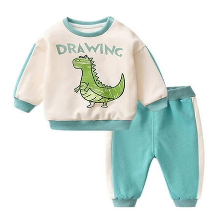 

JDEFEG Baby Boy Take Home Outfit Kids Child Toddler Baby Boys Girls Long Sleeve Cute Cartoon Letter Sweatshirt Pullover Tops Patchwork Trousers Pants Outfit Set 2Pcs Clothes Pullover Cotton Green 110