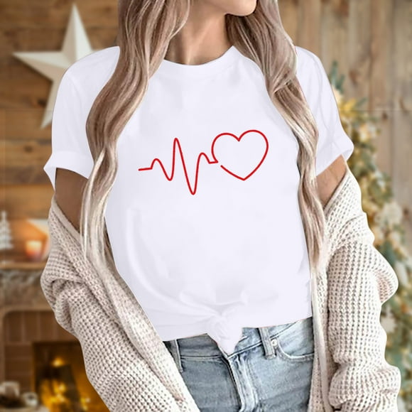 Cameland Women T-Shirt Fashion Valentine's Day Printing Short Sleeve Round Neck Casual Tops Kawaii Clothes