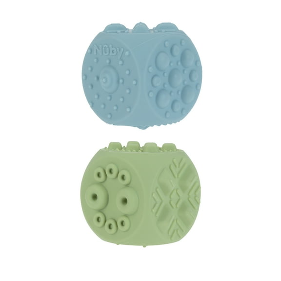 Nuby Silicone Block Poppers Sensory Teether Toy for Babies, Blue/Green, 2 Count