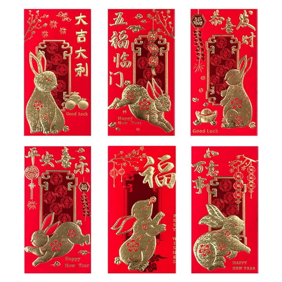 6pcs Rabbit Year Red Envelopes Party Supplies Money Packing Bag Hongbao Paper Chinese New Year's 6pcs Cartoon Spring Festival