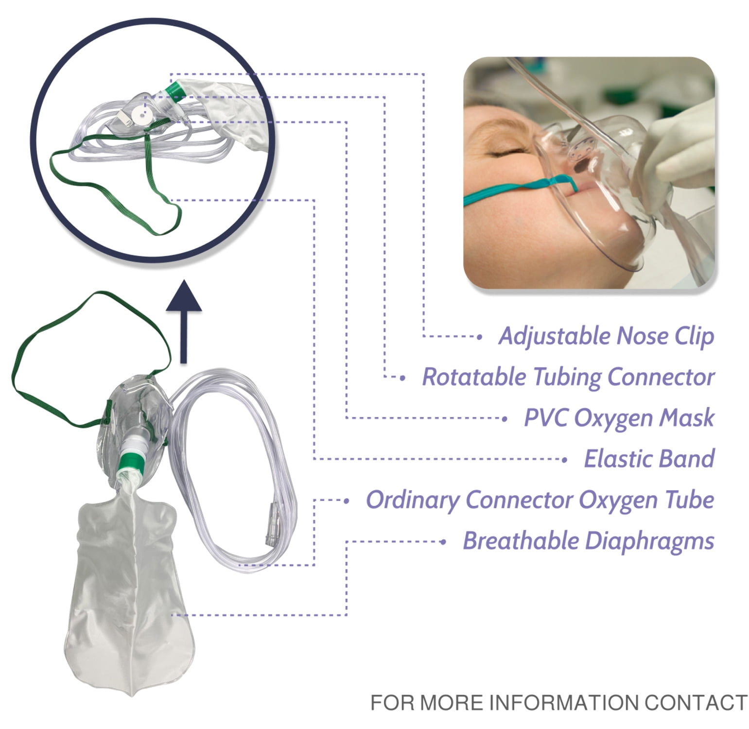 Endure Industries High Oxygen Concentration Delivery Elongated Non-Rebreathing Oxygen Mask,(Pack of 5), Rebreather Oxygen Mask (Adult Size)