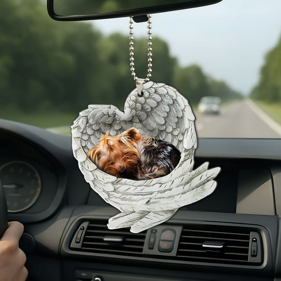 LAMIRO Yorkie Yorkshire Terrier Angel Car Ornament 鈥?Dog Memorial Gift & Xmas Tree Hanging Decor