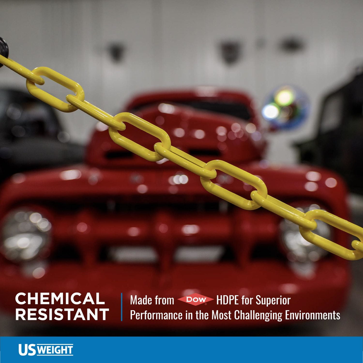 US Weight Chainboss 2" x 500' Safety Green Plastic Safety Chain with SunShield UV Resistant Technology