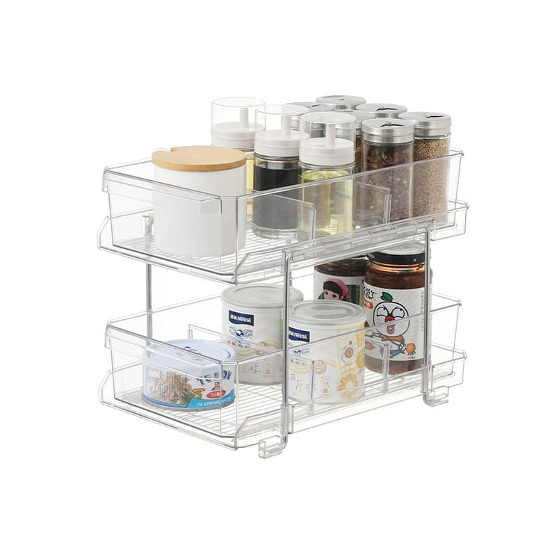 FabSpace Pull-out Home Organizers, 2 Tier Clear Bathroom Organizer with  Dividers, Multipurpose Vanity Counter Tray, Kitchen, Closet Organizers and