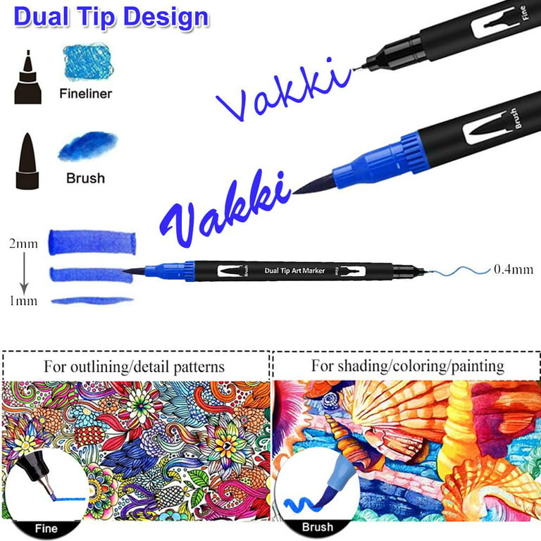 OBOSOE Dual Tip Brush Pens, Pen Markers12-Colors Brush Fineliner Pens Colouring Pens Brush Tip Art Markers for Adults Colouring , Sketching, Painting