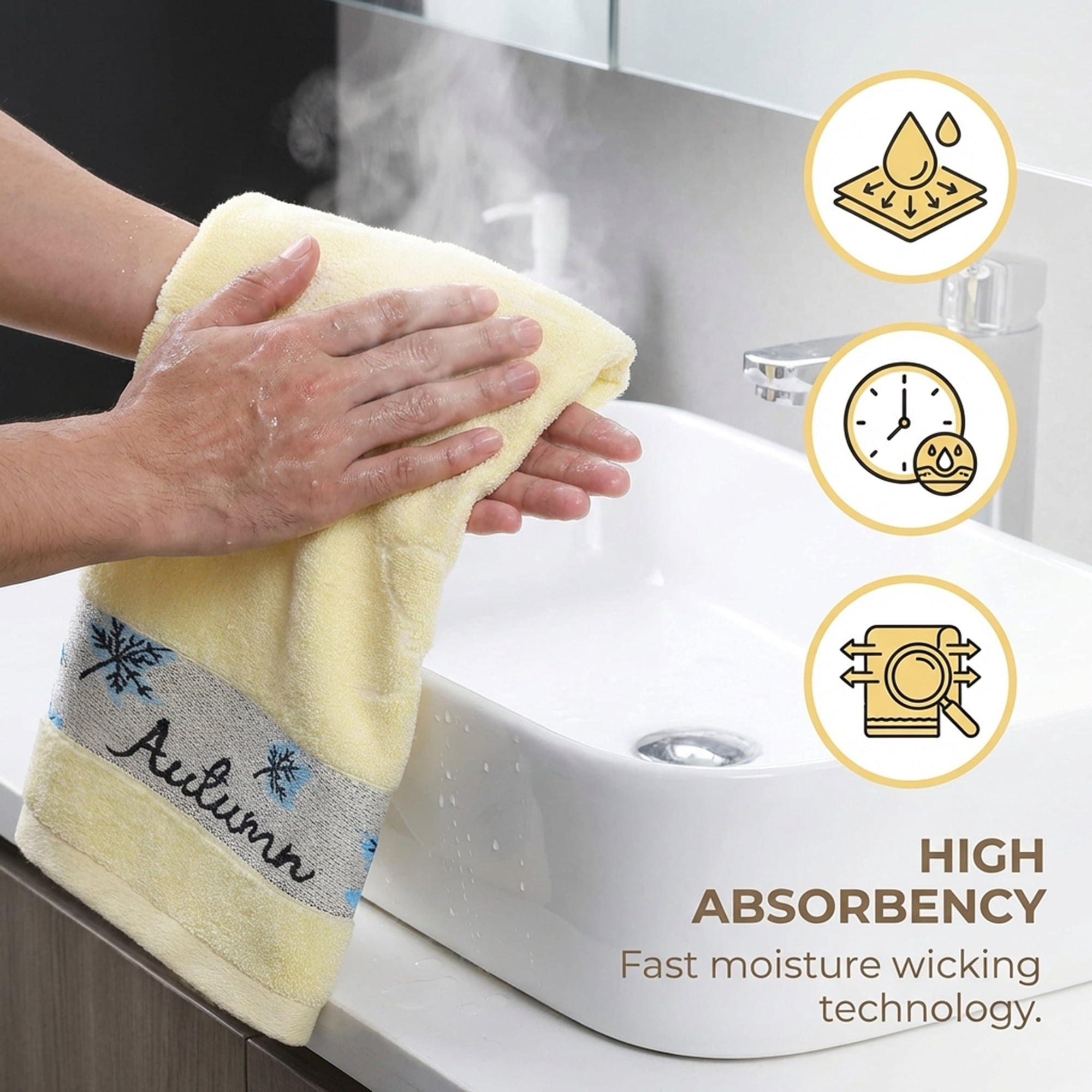 Unique Bargains Maple Leaf Jacquard Soft Absorbent Quick Dry Towels Yellow 2pk