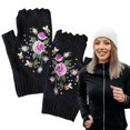thumbnail image 2 of Womens Embroidered Gloves Flower Fingerless Winter Knit Gloves Adult Gloves, 2 of 2