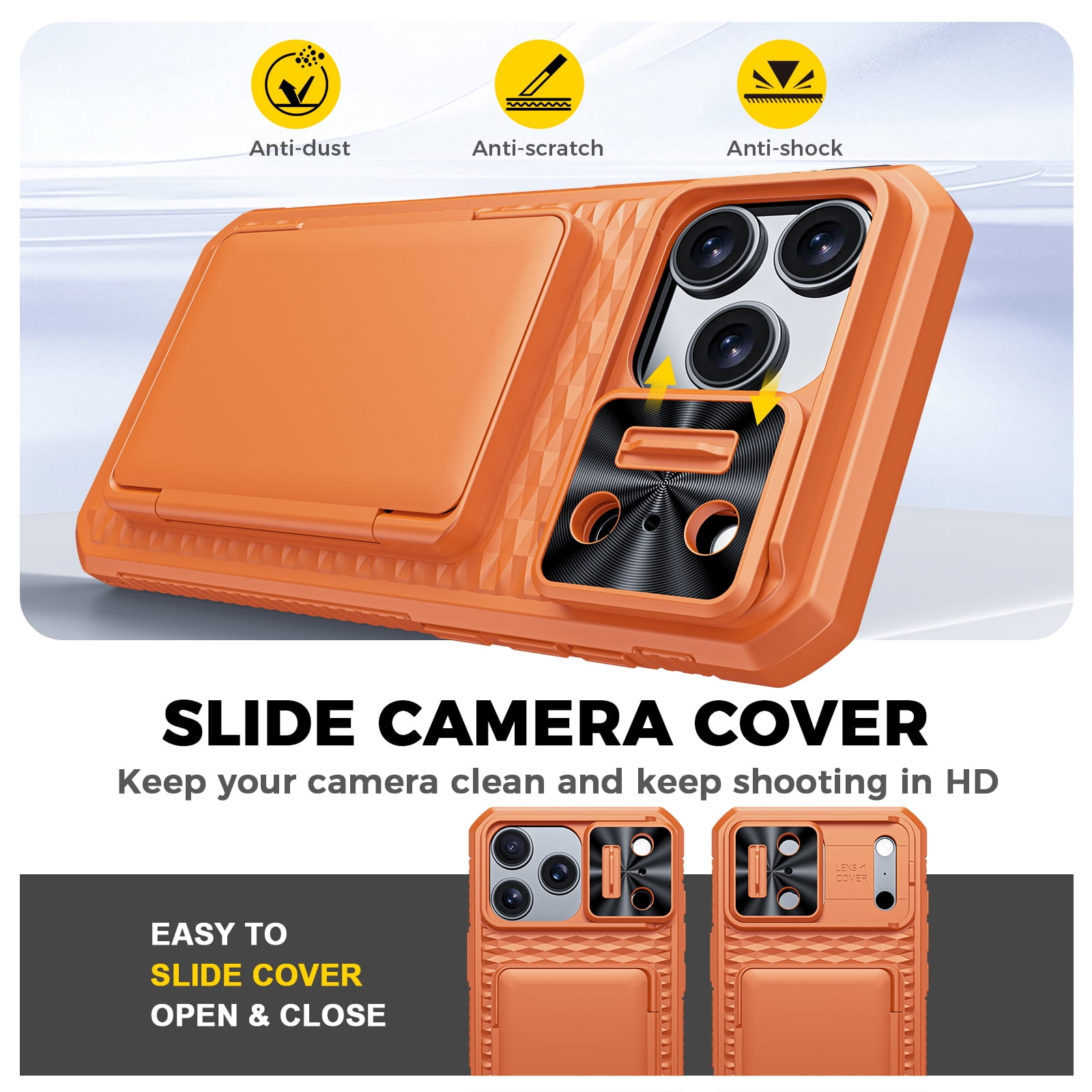 Vizvera for iphone 17 Pro Max Case Wallet RFlD [Cards Holder][Camera Control][Camera Cover] Full Body Rugged Shockproof Silicone Protective Phone Case for iphone 17 Pro Max-Orange