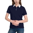thumbnail image 2 of Babysbule Women's Contrast Trim Short Sleeve Polo Shirt, Stretchy Nylon Spandex Lapel Collar Top, Casual Workwear for Daily Office Outdoor Activities and Weekend Wear, 2 of 6