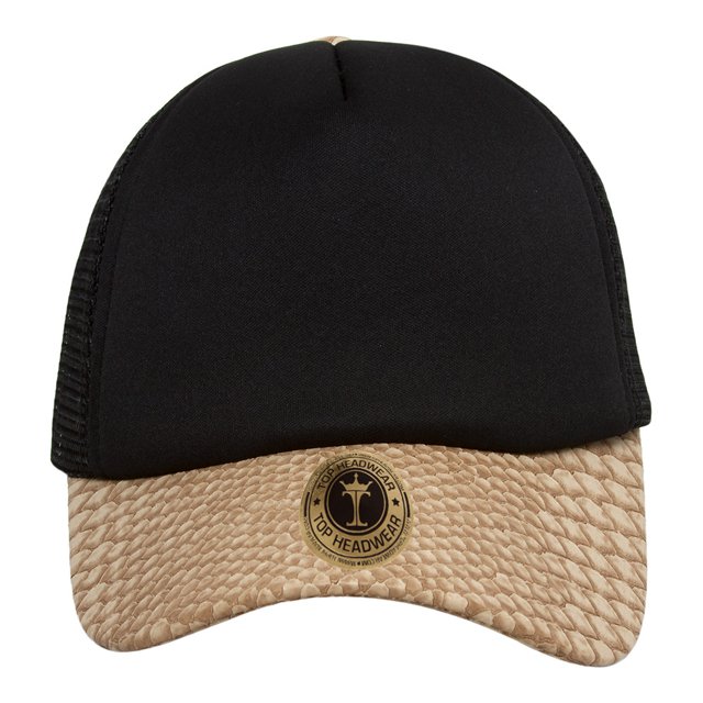Sombrero de Trucker con patrón de piel de serpiente Top Headwear Snake - Negro / caqui TOP HEADWEAR Sombrero del camionero