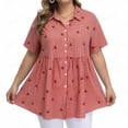 thumbnail image 2 of VBVC Women's and Women's Plus Button Down Shirt , Ladies' Short Sleeve Smock Tunic Top , Striped Babydoll Summer Flowy Blouse For Women, Red , S-5XL, 2 of 6