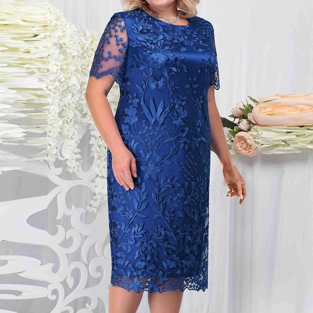 WILLBEST Robe Polynésienne Femme de la Mariée Grande Taille Broderie Florale Formelle Robes de Soirée Manches Courtes Robe de Soirée