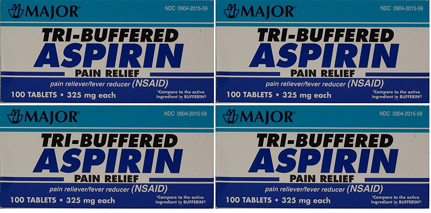 Major TriBuffered Aspirin 325mg 100 Tablets 4 Pk Pain Reliever and