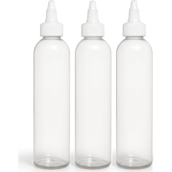 Twist Top Applicator Bottles, 8 OZ Crystal Clear, Squeeze Empty Plastic Bottles,