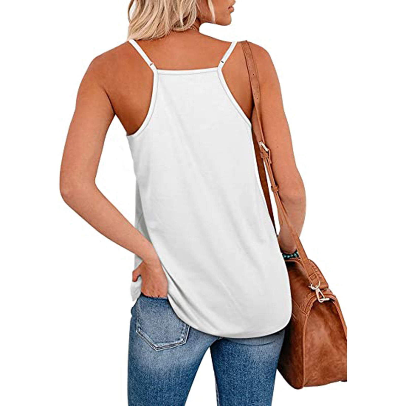 RQYYD Reduced Womens V Neck Spaghetti Strap Tank Tops Sleeveless Loose Fit Shirts  Solid Summer Casual Going Out Tops White XL 