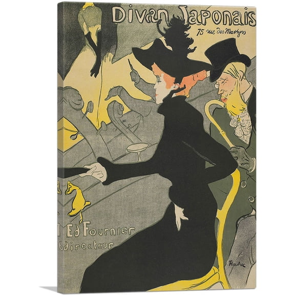 ARTCANVAS Divan Japonais 1893 Canvas Art Print by Henri De Toulouse-Lautrec - Size: 12" x 8" (0.75" Deep)