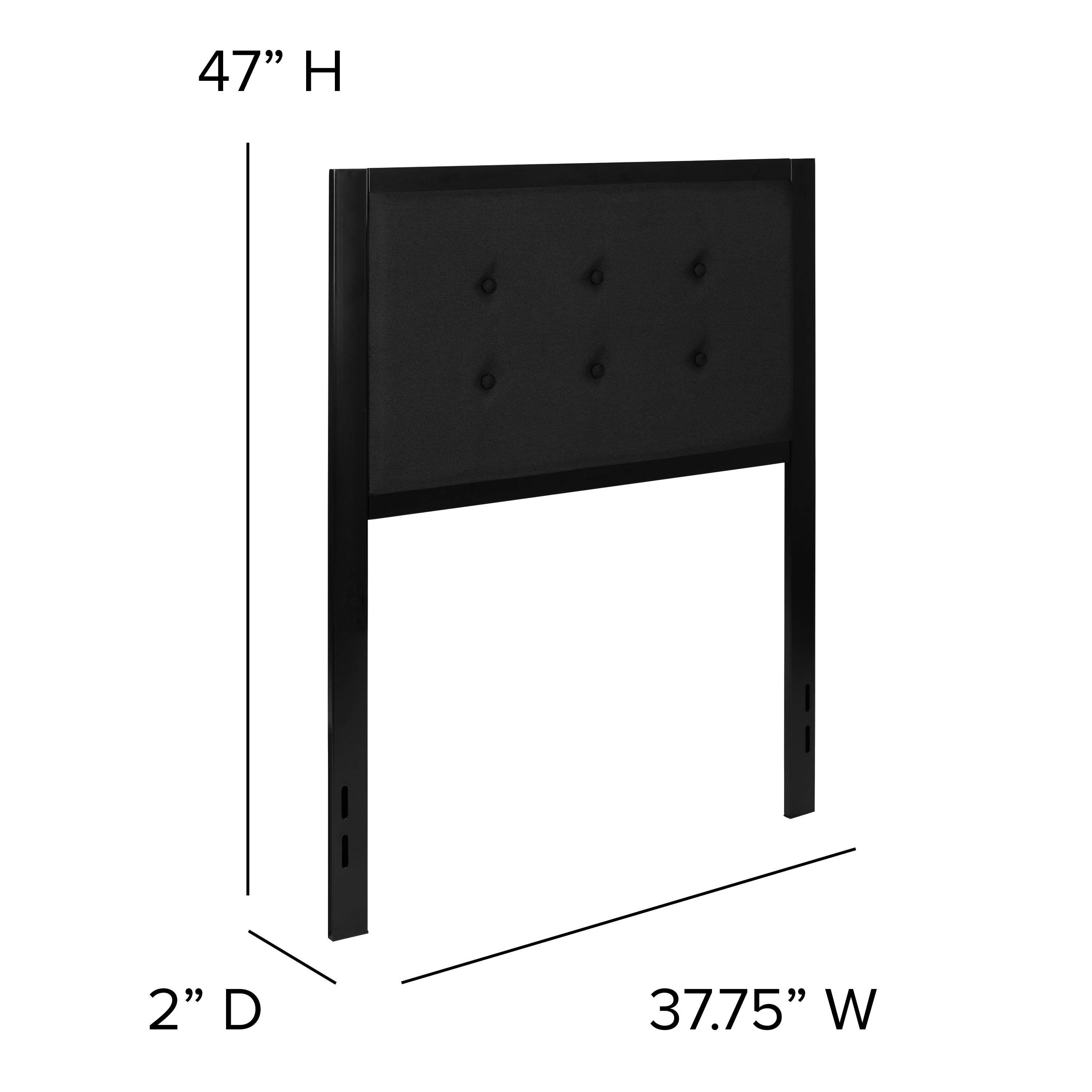Emma + Oliver Twin Size Upholstered Metal Panel Headboard in Tufted Black Fabric