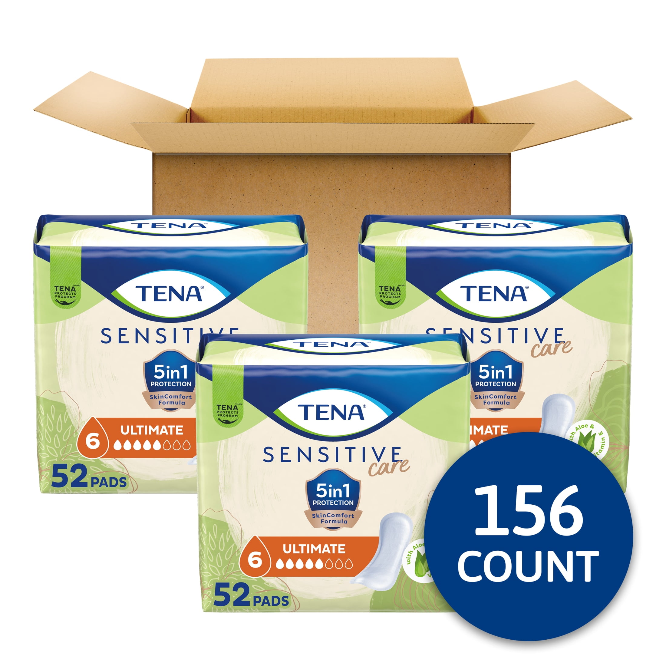 Tena Sensitive Care Ultimate Absorbency Incontinence Pads for Women, 156 Count