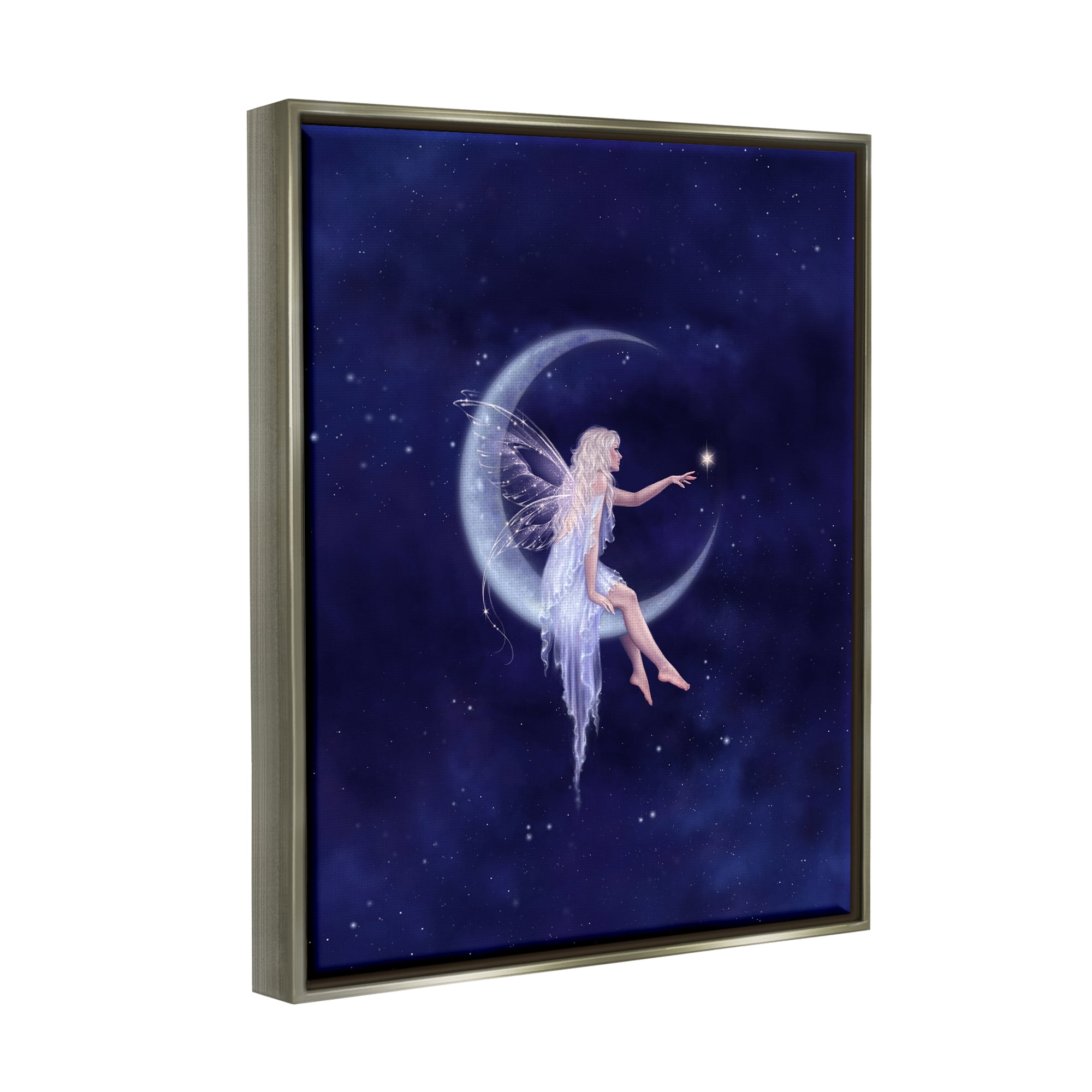 Stupell Industries Birth of a Star Fairy Fairy Tales & Fantasy Painting Gray Floater Framed Canvas Art Print Wall Art, 17 x 21