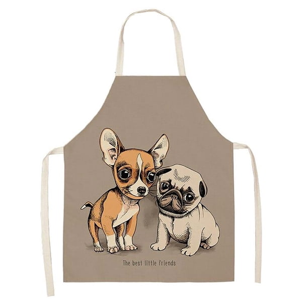 Delantal de cocina sin mangas de lino y algodón estampado DOG PUG Wmkox8yii FHAKJF1323