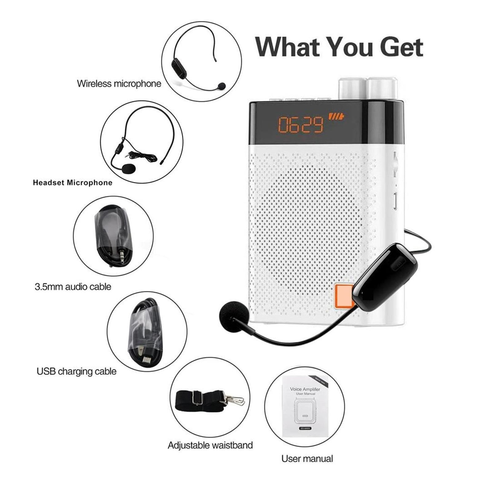 UHF Wireless Megaphone Teacher Loudspeaker Voice Amplifier Waist Hanging High Power Speaker U Disk Connection Black ,High Sound