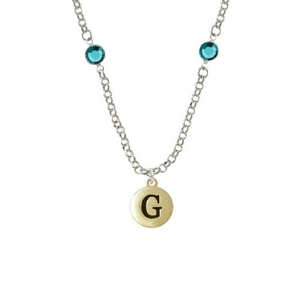 - Capital Gold Tone Letter - G - Pebble Disc - Teal Crystal Fiona Necklace