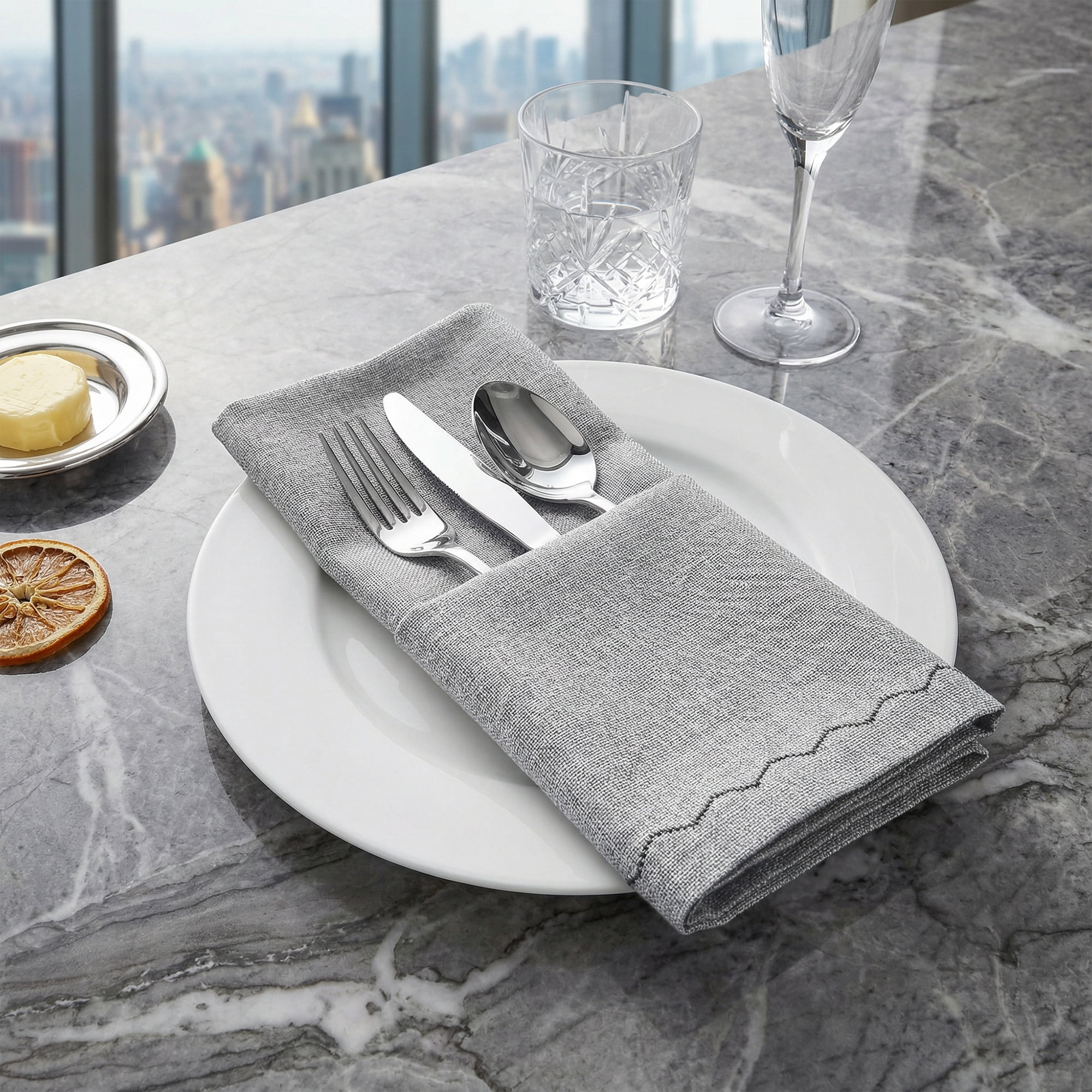 Unique Bargains 6Pcs Linen Washable Reusable Cloth Napkins Light Gray 20x20inch