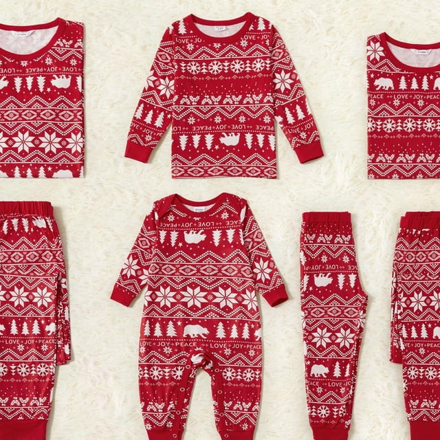 PatPat Conjuntos De Pijamas A Juego Con Estampado Navideño Tradicional Familiar, Ropa De Salón Para Hombres, Mujeres Y Bebés