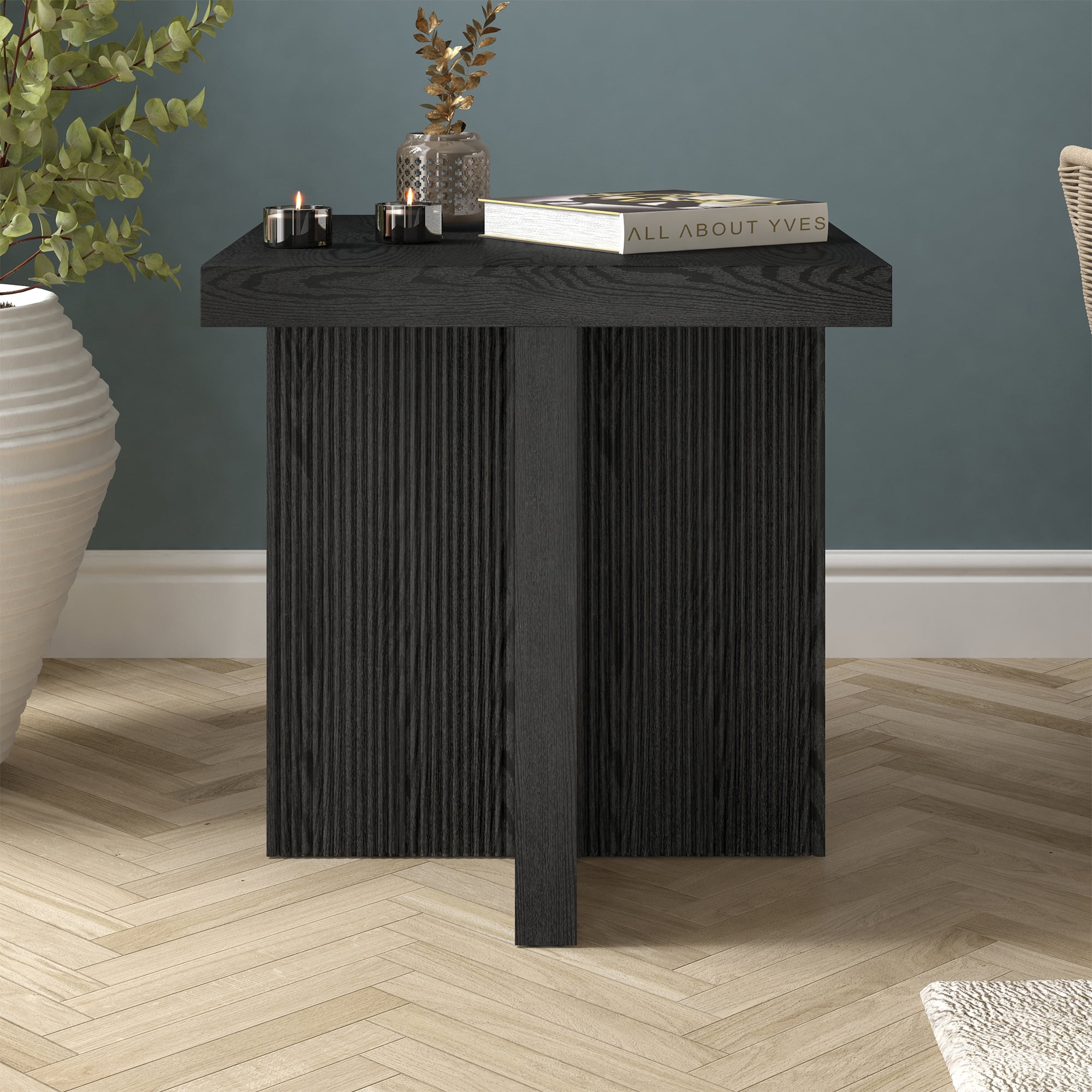 Boden 22" Wide Square Side Table in Black Grain