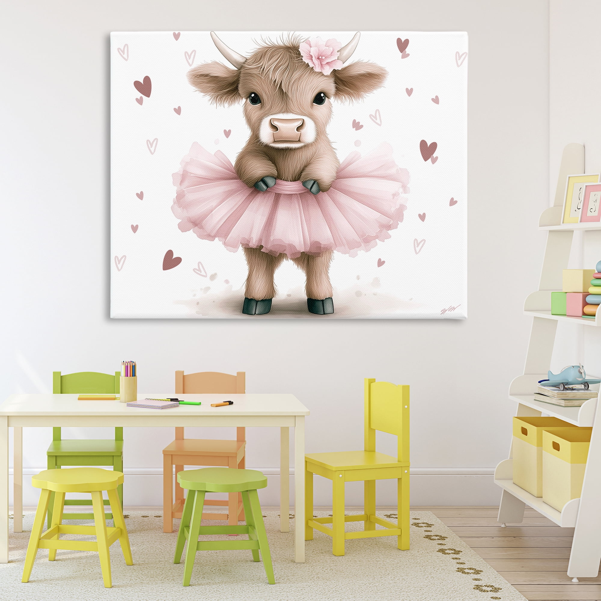 Stupell Industries Baby Calf with Tutu Canvas Wall Art, design by Whimsical Wonders
