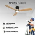 thumbnail image 5 of Wozzio 52'' Natural Log Recessed Mount Ceiling Fan Light with Lighting And Remote Control, Log Colour Wooden Fan Blade, Silent Reversible DC Motor, Light Memory, 6 Speed, 5 of 10