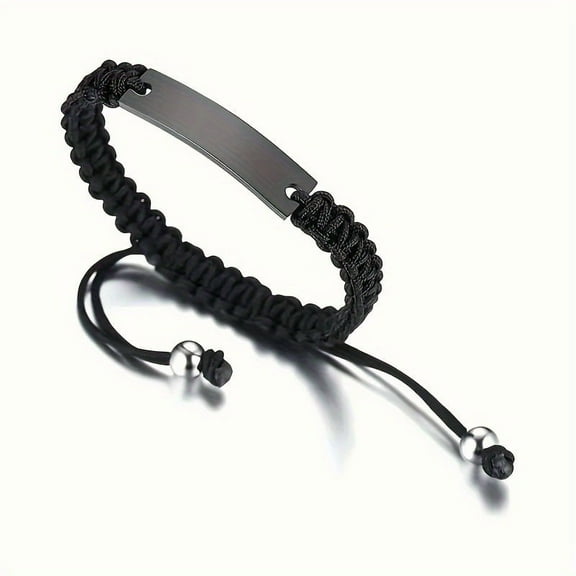 Custom Engraved Adjustable Handwoven Rope Bracelet - Perfect Gift for Friends, Family & Couples,Black