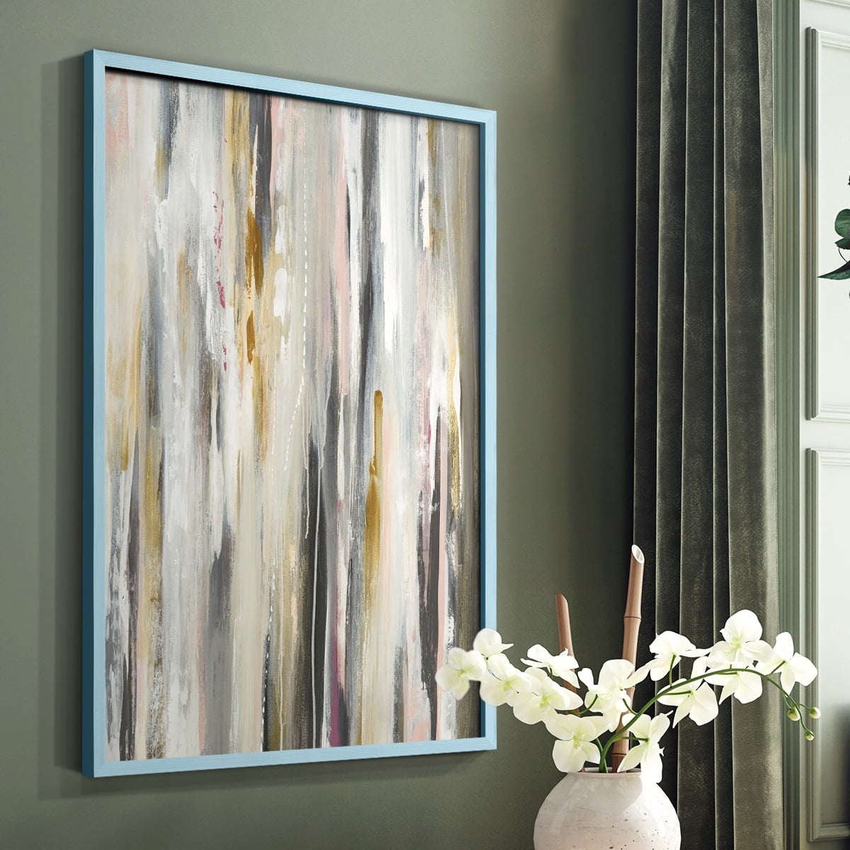 Color Ripple Framed Print in Blue Solid Wood Framed Print No Nail Hanging