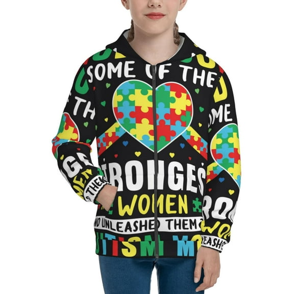 Kdxio I Love With Autism Pattern Kids Boys Girls Zip Up Hoodie 3D Printed Hooded Sweatshirt Hoody Coat with Pocket 7-12 Y-Small