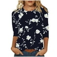 thumbnail image 2 of BLTIBY Womens 3/4 Sleeve Shirts Fall Spring Printed Round Neck Top Fashion Comfy Casual Pullover Blouse Multicolor XL, 2 of 5