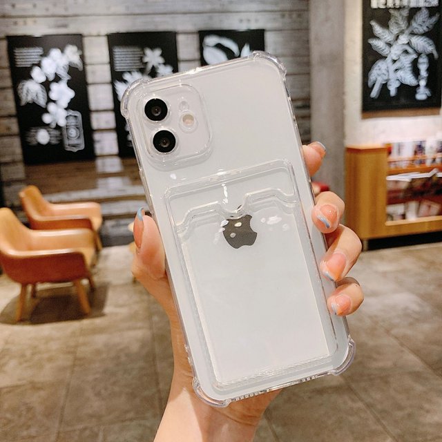 Funda de teléfono transparente con bolsa de tarjeta para iPhone 14 13 11 12 Pro Max XR XS Max X 7 8 Plus Mini funda transparente de parachoques suave a prueba de golpes Deng Xun unisex