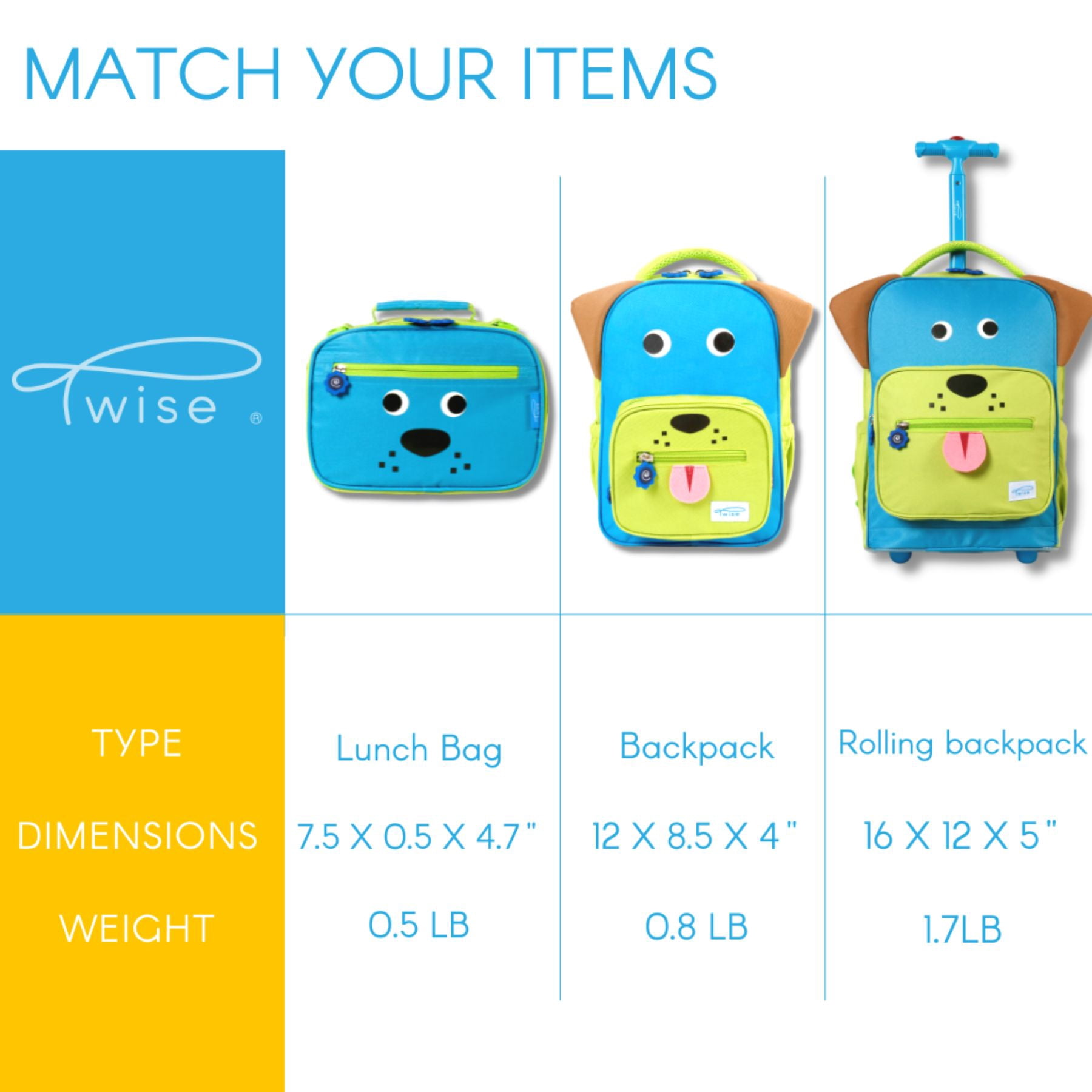 Twise Side-kick Insulated Lunch Bag for Preschool and Kindergarten, Pup