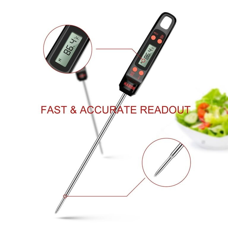 Habor Meat Digital Cooking Thermometer, Instant Read Kitchen, 5.5'' Long  Probe, Hanging Hole, ºF/ºC, Auto-Off for Food, BBQ, Water, Sugar, Milk