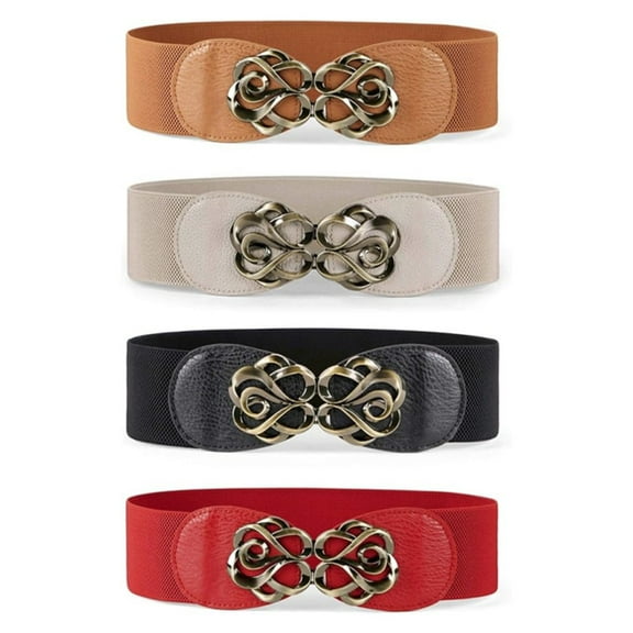 4 Pack Women Stretchy Belts for Dresses Vintage Elastic Wide Waist Belts 4 Pack 2.36" Wide