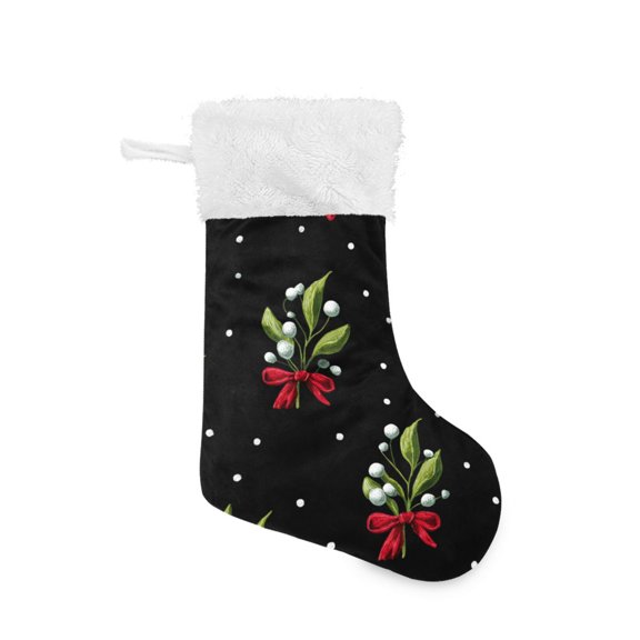 Mistletoe Pattern with Red Bows Christmas Christmas Stockings Large Capacity 18 inch Gift Bag with Hook Xmas Holiday Decor 1 Pack