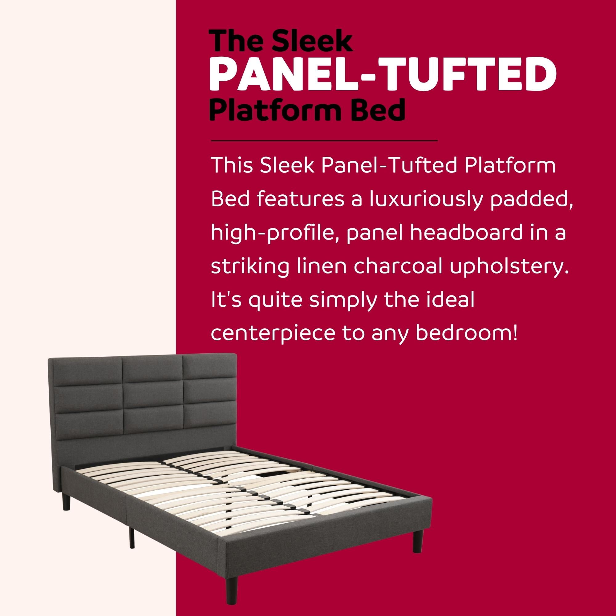 Roncy Dark Grey Upholstered Platform Bed Frame