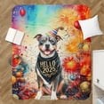 thumbnail image 4 of Hello 2025 Pitbull Celebrates Happy New Year Firework Balloon Cozy Sherpa Blanket Terrier Dog Lover Warm Soft Throw Blanket - 02024, 4 of 5