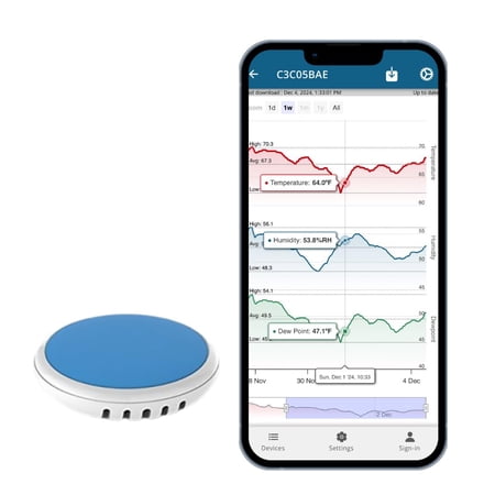 Disc Maxi 3 in 1 Wireless Indoor Outdoor Thermometer, Hygrometer & Dew Point Sensor & Data Logger, Temperature Humidity Monitor