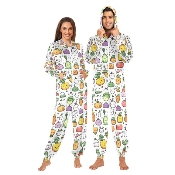 FORMRS Onesies Pajama for Adults Unisex Hoodie Winter Jumpsuit One Piece Sleepwear, Sizes S-2XL, Cute Vegetables