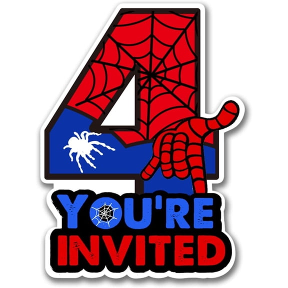 Superhero 4th Birthday Party Invitations with Envelopes 4 Year Old Four Shaped Invites Card Boy Favors Decorations Supply, 20 Count