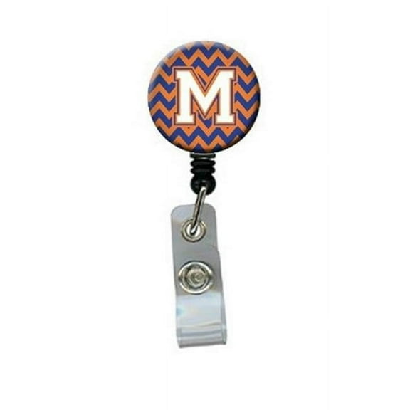 Carolines Treasures CJ1060-MBR Letter M Chevron Blue & Orange No.3 Retractable Badge Reel