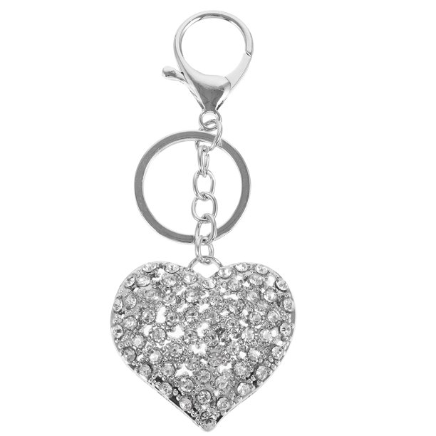 Llavero de aleación con forma de corazón de cristal para mujer, llavero con colgante para llave de coche, joyería delicada, el mejor regalo (plata)