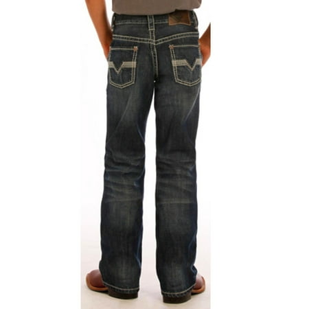 Rock & Roll Cowboy Boys' and Double V Embroidered Jeans Boot Cut Indigo (Best Jeans For Cowboy Boots Men)