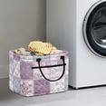 thumbnail image 2 of HELLHERO Purple Floral Patchwork Print Front Pocket Fabric Storage Hamper for Dorm Bathroom, Polyester Collapsible Quilted Storage Basket with Waterproof, 2 of 6
