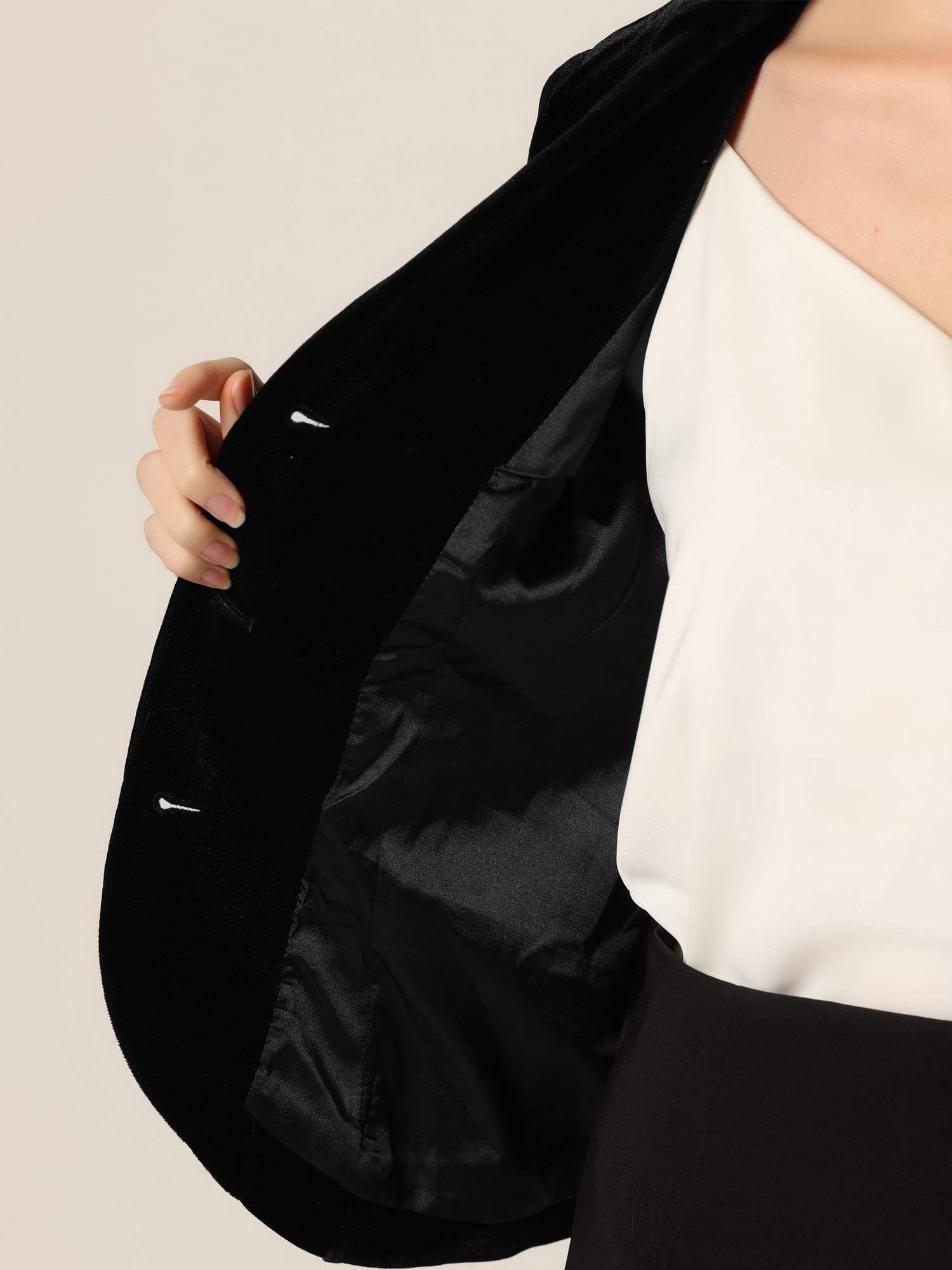 DARING DIVA Women's Suit Notched Lapel Collar Button Velvet Blazer 3XL Black